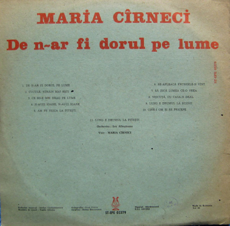 Maria Cîrneci – De N-ar Fi Dorul Pe Lume (VINIL) [1]