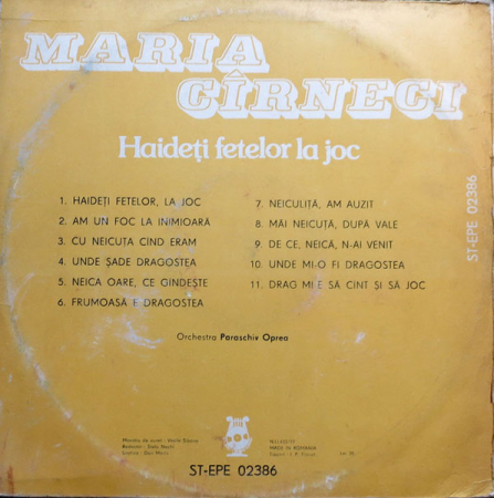 Maria Cîrneci – Haideți Fetelor La Joc, (Disc Vinil) [1]