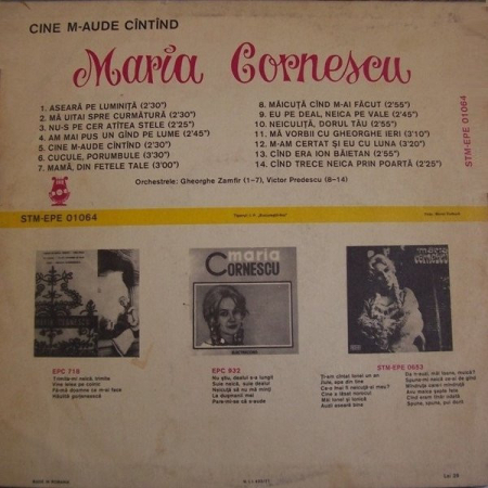 Maria Cornescu – Cine M-aude Cîntînd, (Disc Vinil) [1]