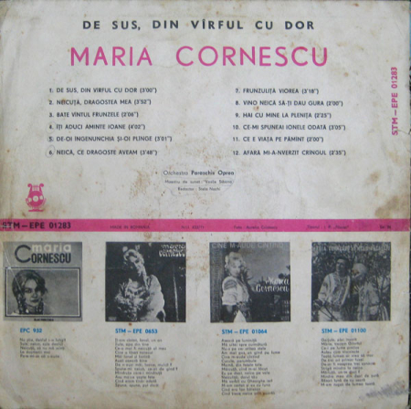 Maria Cornescu – De Sus, Din Vîrful Cu Dor, (Disc Vinil) [1]