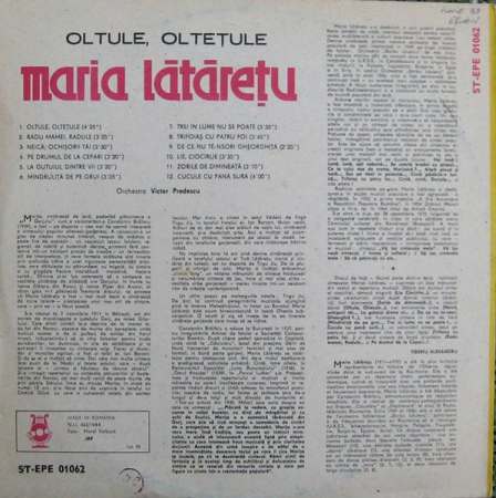 Maria Lătărețu - Oltule, Oltețule, (Disc Vinil) [1]