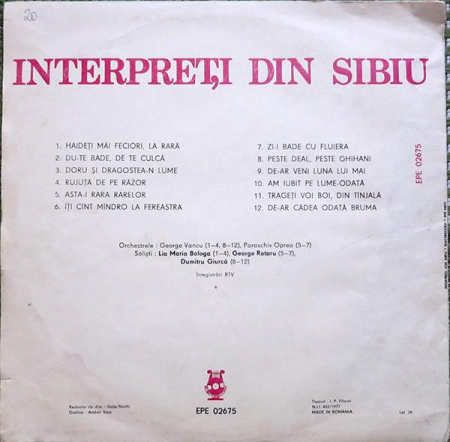 Maria Lia Bologa - Interpreți Din Sibiu, (Disc Vinil) [1]