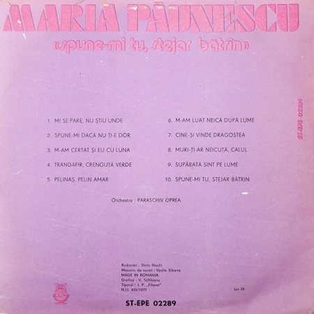 Maria Păunescu – Spune-mi Tu, Stejar Bătrîn, (Disc Vinil) [1]