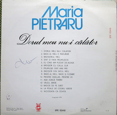 Maria Pietraru – Dorul Meu Nu-i Călător, (Disc Vinil) [1]