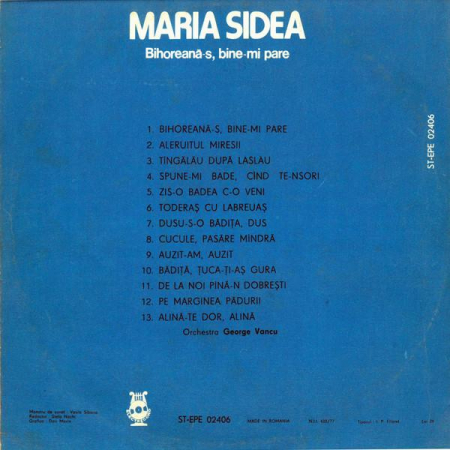 Maria Sidea - Bihoreană-s, Bine-mi Pare, (Disc Vinil) [1]