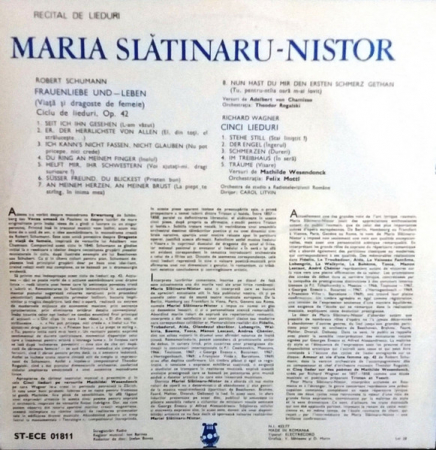 Maria Slătinaru-Nistor - Recital De Lieduri, (Disc Vinil) [1]