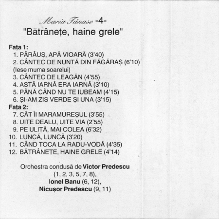 Maria Tănase - -4- Batrânețe, Haine Grele , (Casetă Audio) [1]