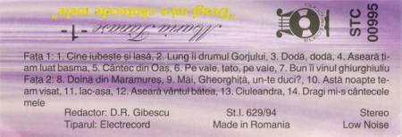 Maria Tănase - Din Cântecele Mariei Tănase -1- Dragi Mi-s Cântecele Mele (Caseta Audio) [1]