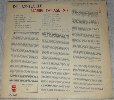 Maria Tănase - Din Cîntecele Mariei Tănase (III), (Disc Vinil) [1]