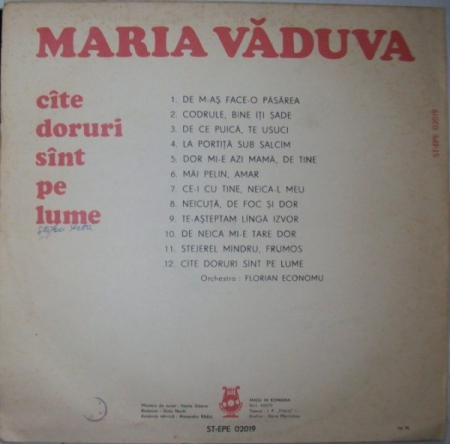 Maria Văduva - Cîte Doruri Sînt Pe Lume, (Disc Vinil) [1]
