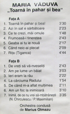 Maria Văduva - Toarnă În Pahar Și Bea , (Casetă Audio) [1]