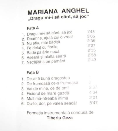 Mariana Anghel - Dragu Mi-i Să Cânt, Să Joc, (Casetă Audio) [1]