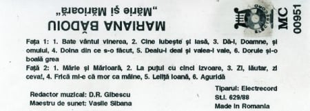 Mariana Bădoiu - Mărie Și Mărioară, (Casetă Audio) [1]