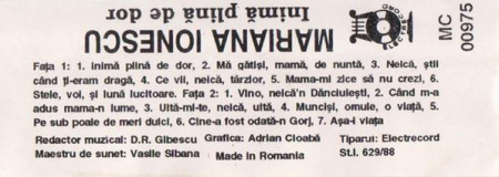 Mariana Ionescu - Inimă Plină De Dor, (Casetă Audio) [1]