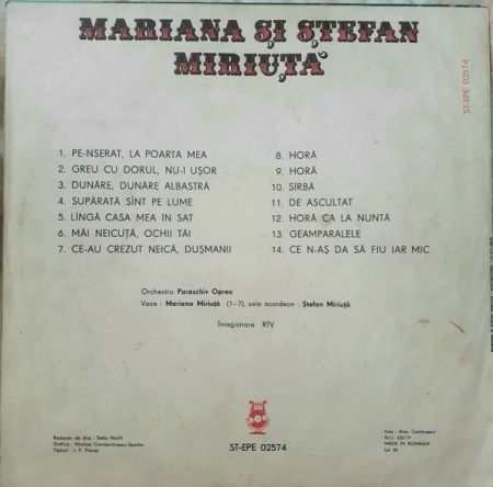 Mariana Miriuță - Mariana și Ștefan Miriuță, (Disc Vinil) [1]