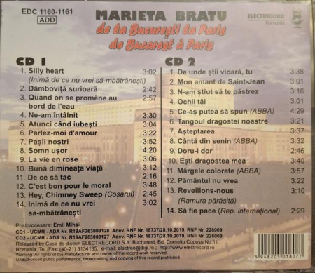 Marieta Bratu - De La București La Paris (De Bucharest A Paris), (CD) [1]
