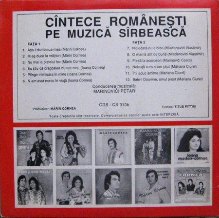 Mărin Cornea - Cîntece Românești Pe Muzică Sîrbească, (Disc Vinil) [1]