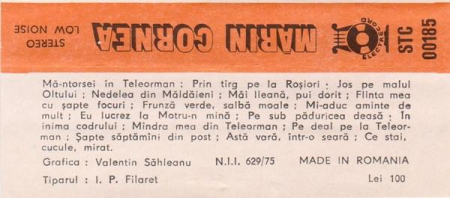 Mărin Cornea - Mă-ntorsei În Teleorman, (Casetă Audio) [1]