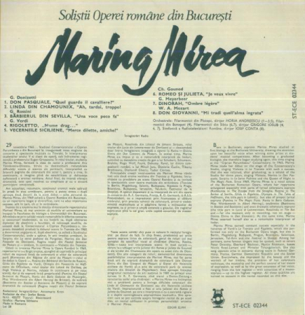 Marina Mirea - Arii Din Opere = Operatic Arias, (Disc Vinil) [1]
