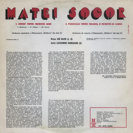 Matei Socor - Concerto For Orchestra / Passacaglia For Cello And Chamber Orchestra, (Disc Vinil) [1]