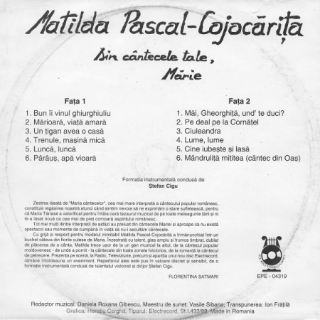 Matilda Pascal-Cojocărița – Din Cântecele Tale, Mărie (DISC VINIL) [1]