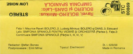 Maurice Ravel - Bolero / Bolero Și Dans / Simfonia Spaniolă, (Casetă Audio) [1]