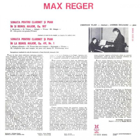 Max Reger - Sonatas For Piano And Clarinet, (Disc Vinil) [1]