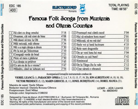 Meet Romania Vol. 1 - Famous Folk Songs From Muntenia And Oltenia Counties, (CD) [1]
