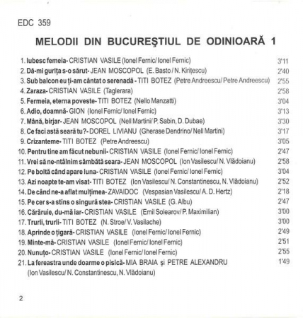Melodii Din Bucureștiul De Odinioară 1, (CD) [1]