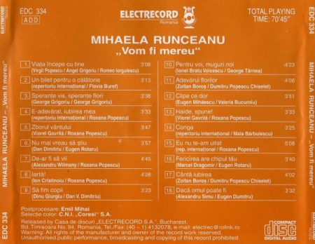 Mihaela Runceanu - Vom Fi Mereu, (CD) [1]