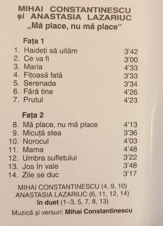 Mihai Constantinescu - Mă Place, Nu Mă Place, (Casetă Audio) [1]