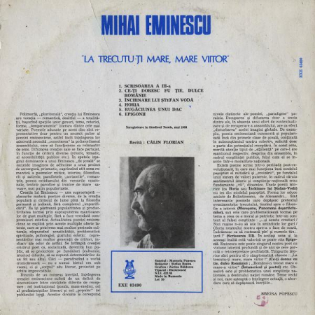 Mihai Eminescu - La Trecutu-ți Mare, Mare Viitor, (Disc Vinil) [1]