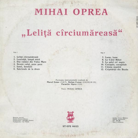 Mihai Oprea - Leliță Cîrciumăreasă, (Disc Vinil) [1]