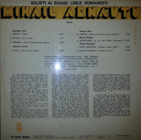 Mihail Arnăutu - Soliști Ai Scenei Lirice Românești, (Disc Vinil) [1]