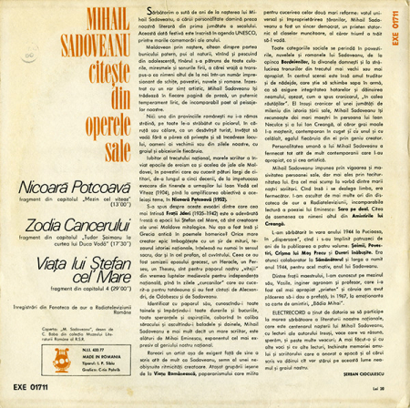 Mihail Sadoveanu - Citește Din Operele Sale, (Disc Vinil) [1]