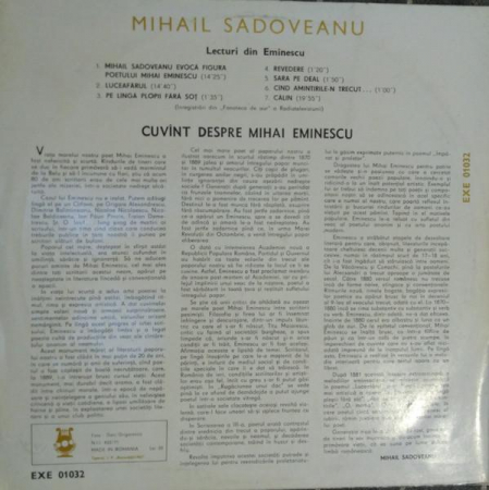 Mihail Sadoveanu - Lecturi Din Eminescu, (Disc Vinil) [1]