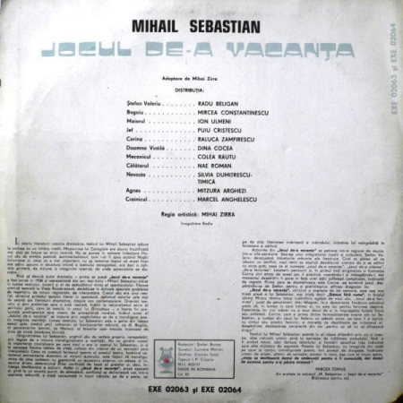 Mihail Sebastian - Jocul De-a Vacanța, (Disc Vinil) [1]