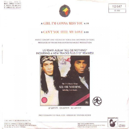 Milli Vanilli - Girl I'm Gonna Miss You (7 Inch), (Disc Vinil) [1]