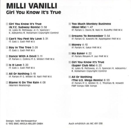 Milli Vanilli - Girl You Know It's True (CD) [1]