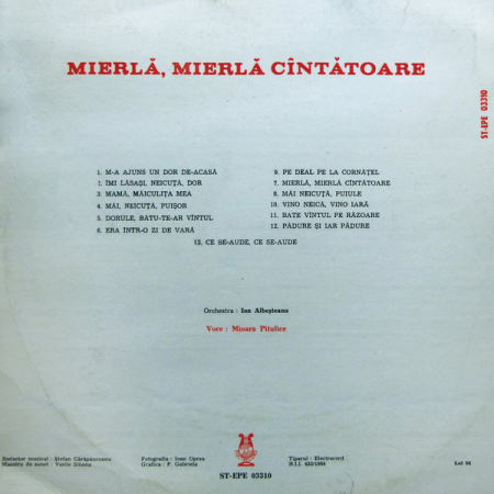 Mioara Pitulice - Mierlă, Mierlă Cîntătoare, (Disc Vinil) [1]