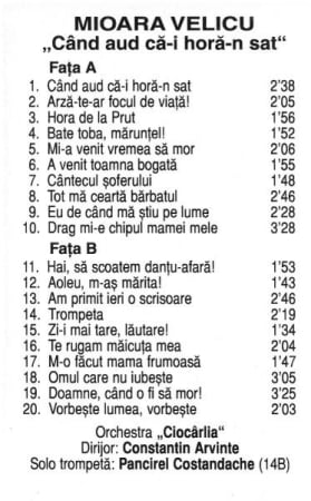 Mioara Velicu - Când Aud Că-i Horă-n Sat, (Casetă Audio) [1]