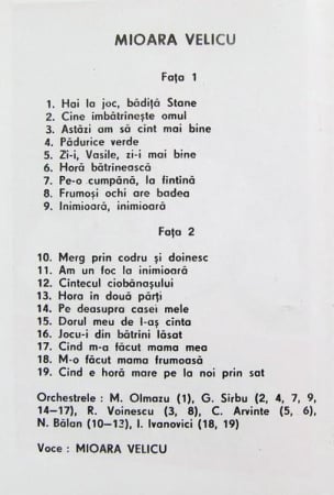 Mioara Velicu - Hai La Joc, Bădiță Stane, (Casetă Audio) [1]