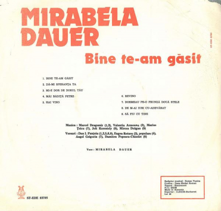 Mirabela Dauer - Bine Te-am Găsit, (Disc Vinil) [1]