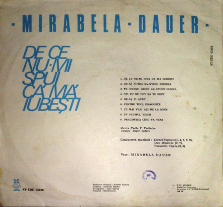 Mirabela Dauer - De Ce Nu-mi Spui Că Mă Iubești, (Disc Vinil) [1]
