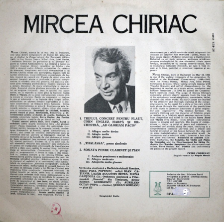Mircea Chiriac – Triple Concerto For Flute, English Horn, Harp And Orchestra, "Ad Gloriam Pacis" / "Thalassa", Symphonic Poem / Sonata For Clarinet And Piano (VINIL) [1]