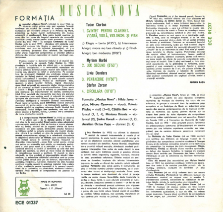 Musica Nova - Cvintet / Joc Secund / Pentaedre / Circulara, (Disc Vinil) [1]