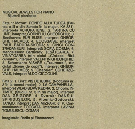Musical Jewels For Piano = Bijuterii Pianistice (Caseta Audio) [1]