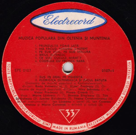 Muzică Populară Din Oltenia Și Muntenia (Disc Vinil) [1]