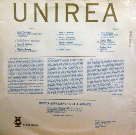 Muzica Reprezentativă A Armatei* – Unirea (VINIL) [1]