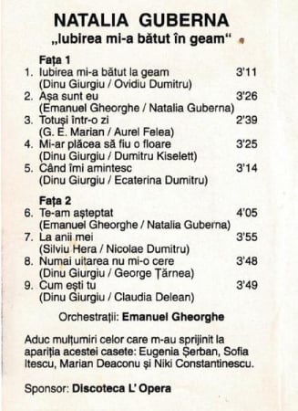 Natalia Guberna - Iubirea Mi-A Bătut La Geam, (Casetă Audio) [1]